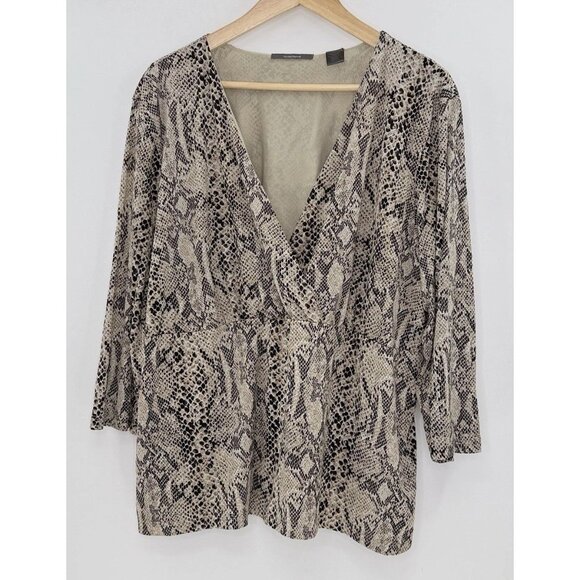 Liz Claiborne Plus Size Snakeskin Print V-Neck Pullover Blouse Sz 3x Boho Preppy - Picture 1 of 9